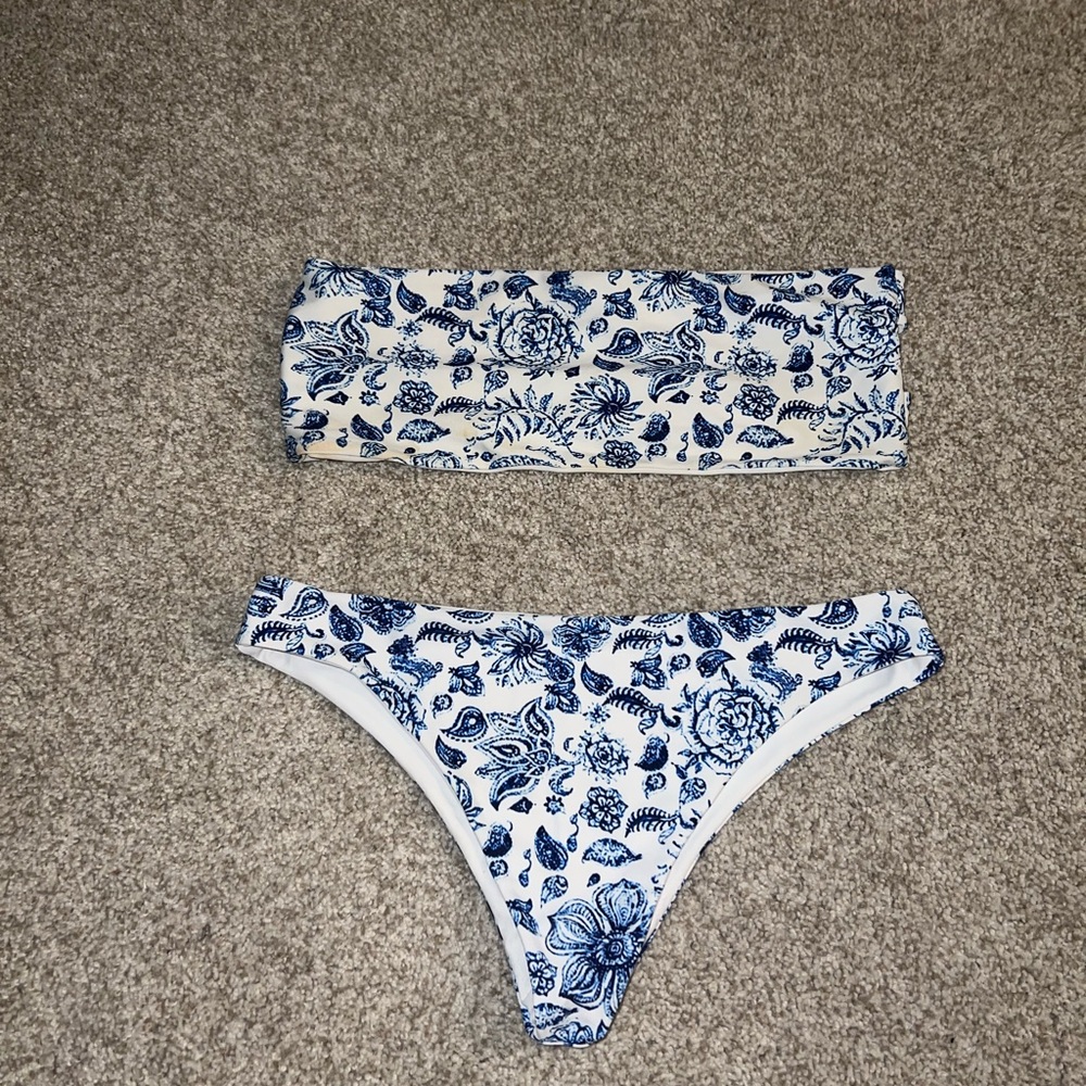 Blue and White Floral Bikini Set